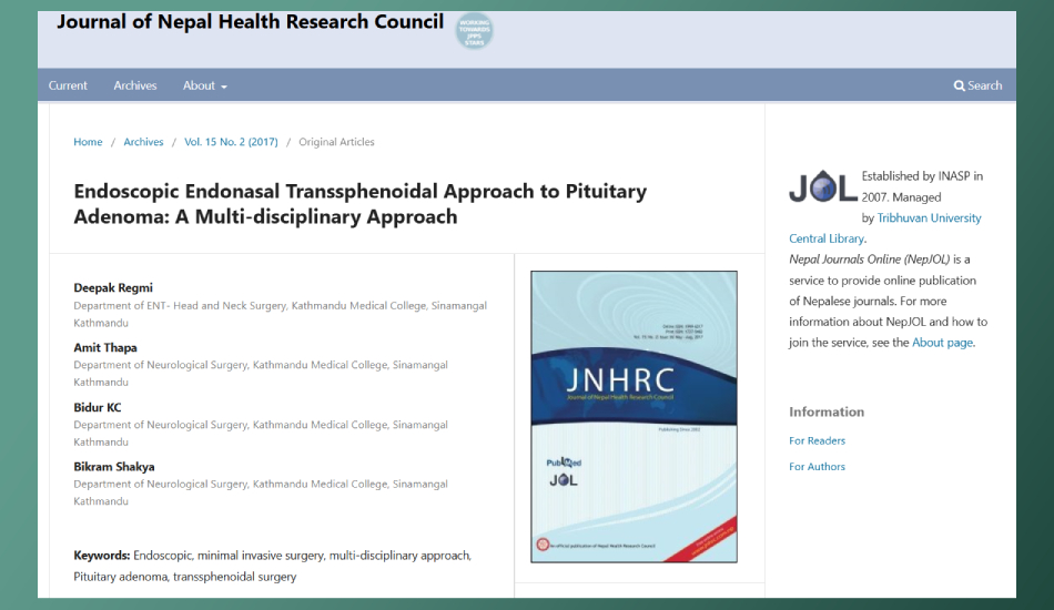 Endoscopic Endonasal Transsphenoidal Approach to Pituitary Adenoma: A Multi-disciplinary Approach